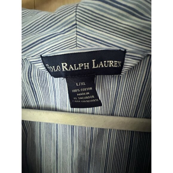 Polo Ralph Lauren Robe Size L / XL Striped Belted Lounge Cotton Prep Blue Pony - Picture 3 of 6